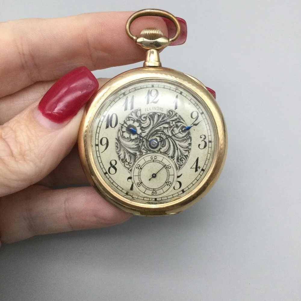 1916 Illinois Grade 403 Pocket Watch Men 46mm Gold Filled 15J Manual Wind Runs